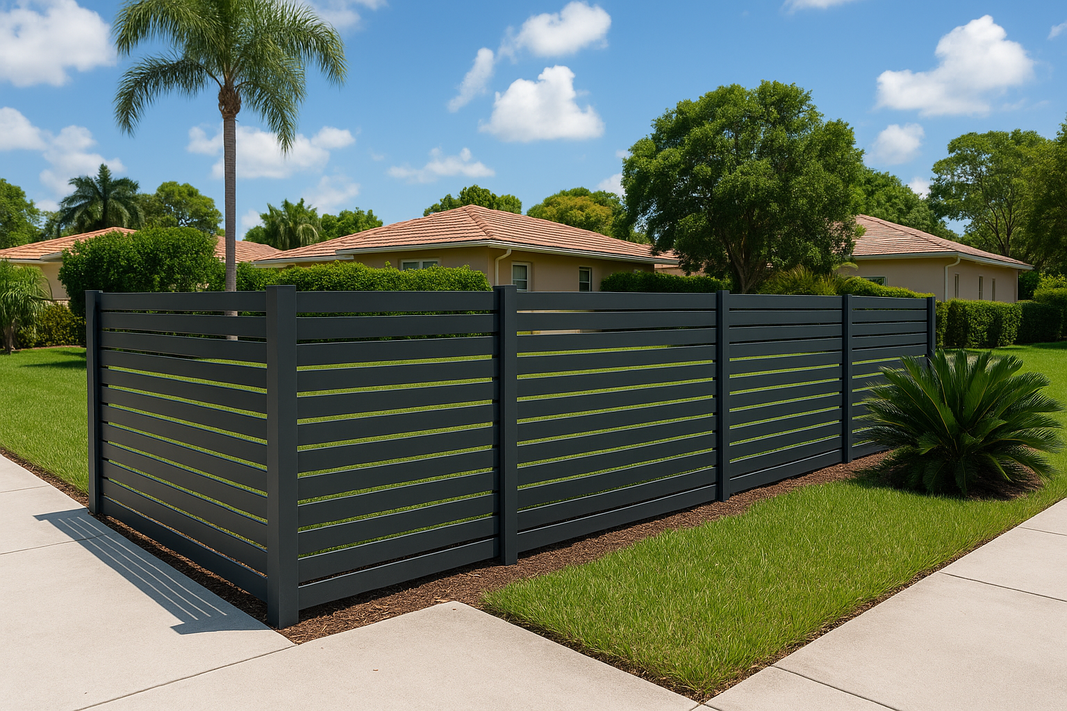 bronze-horizontal-slat-fence-installation-in-South-Florida